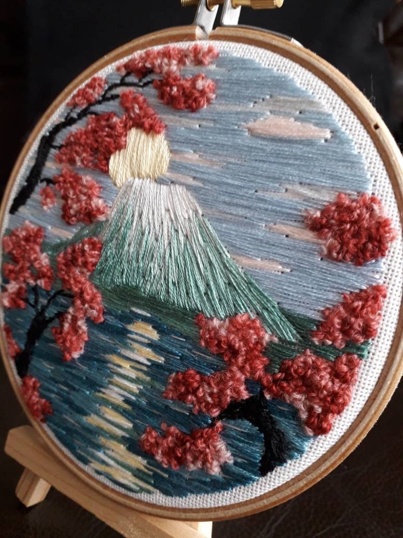Mount fuji sacred mountain japanese landscape embroidery  etsy