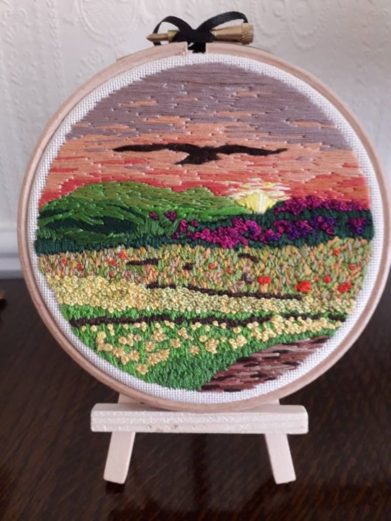 Sunrise landscape embroidery. Sunrise landscape hoopart.Dawn | Etsy