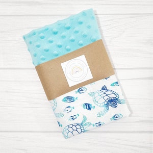 Sea turtles and fish baby lovey blanket.  Sea turtle baby shower gift.   READY TO SHIP