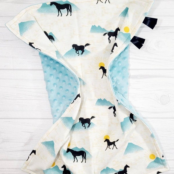 Baby boy horse lovey blanket.  Horse baby shower gift.   READY TO SHIP