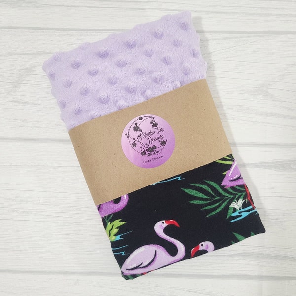 Purple flamingo baby lovey blanket.  Flamingo baby shower gift.  READY TO SHIP