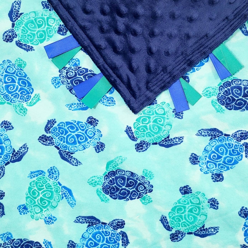 Sea turtle baby lovey blanket . Sea turtle baby shower gift. READY TO SHIP image 4