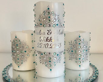 Personalised Light Up Henna Designed Candle Set including Mirror plate