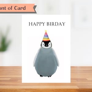 Tarjeta de feliz cumpleaños "Bird" con pingüino / nieve Antártida invierno / animal de fiesta para ella, él, niños, adultos, esposo, esposa / saludo de regalo