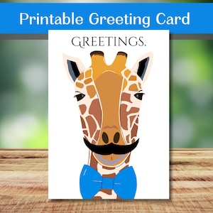 Carte de voeux girafe téléchargeable pour tout le monde, collègues, parents, anniversaire, vacances, vierge à l'intérieur, ironique sur le thème du bureau, imprimable instantanément