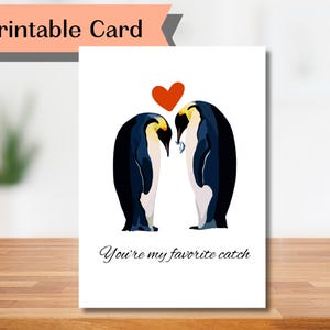 Druckbare Geburtstagskarte Pinguin | Niedliche digitale Liebeskarte für Paare | Lustiges Wortspiel Hochzeitsgruß | Herunterladbare Instant DIY für Sie, Him