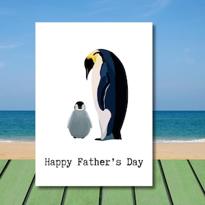 Vaderdagkaart | Briefpapier pinguïn en baby | Familie, vrienden, voor vader, voor hem, echtgenoot, grootvader, peetvader, stiefvader | Snelle verzending