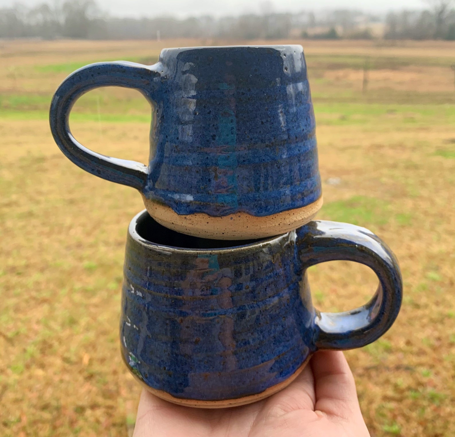Set OF 2 indigo coffee mugs Etsy