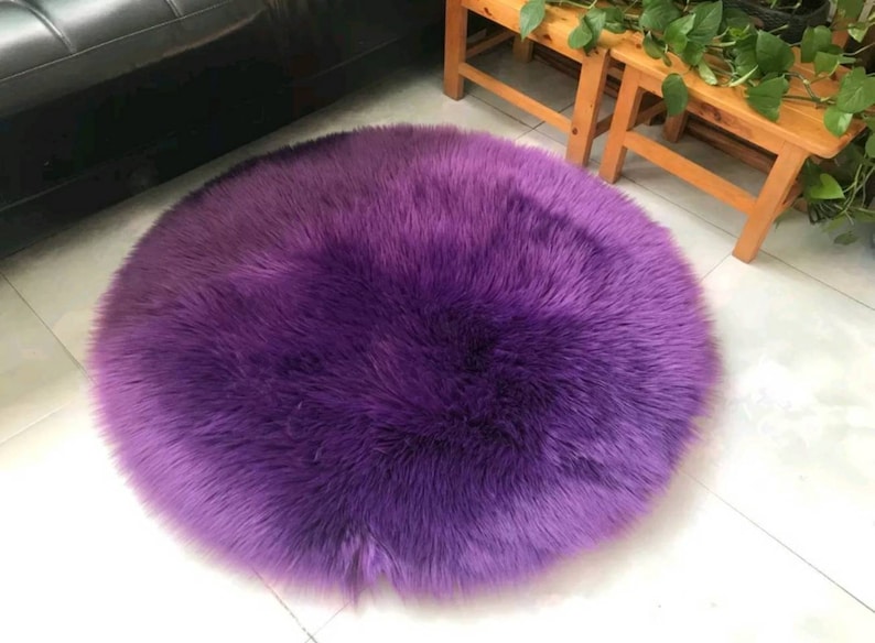Purple Faux Fur Round Rug Etsy