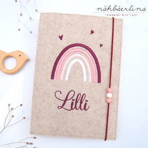 U-Heft Hülle Regenbogen Lilli * mit Namen und Fach für Impfpass und Visitenkarte 3 in 1 * Filz *  individualisierbar