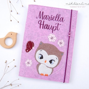 U-Heft Hülle Eule Mariella mit Namen und Fach für Impfpass und Krankenkarte 3 in 1 * Filz *  individualisierbar