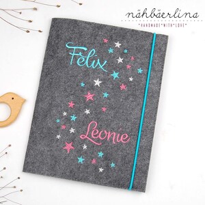 Untersuchungshefthülle / U-Heft-Hülle Felix für Zwillinge und Geschwister MINT * mit Namen und Fach für Impfpass und Visitenkarte 3 in 1