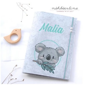 U-Heft Hülle Malia * Koala mit Eucalyptus * Namen und Fach für Impfpass und Visitenkarte 3 in 1 * Filz *  individualisierbar