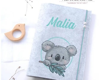 U-Heft Hülle Malia * Koala mit Eucalyptus * Namen und Fach für Impfpass und Visitenkarte 3 in 1 * Filz *  individualisierbar