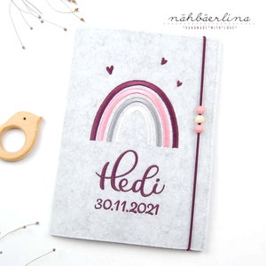 U-Heft Hülle Regenbogen Hedi * mit Namen und Fach für Impfpass und Visitenkarte 3 in 1 * Filz *  individualisierbar