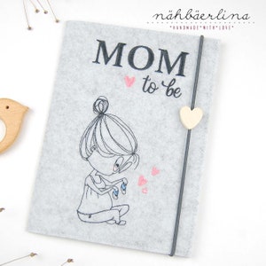 Mutterpasshülle *MOM to be* aus Filz mit Fotofach und Holzherz - 3 in 1 * Mamipass * Schwangerschaft * Baby * Ultraschallbilder *