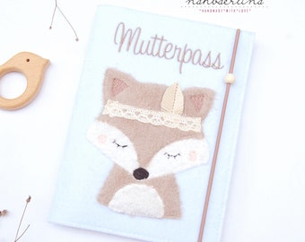 Mutterpasshülle Boho Fuchs mit Fotofach für Ultraschallbilder * Filz * Holzperle * Umschlag * Mutterpass * Mutterpass Hülle * Mamapass