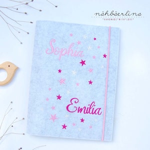 U-Heft Hülle Emma für Zwillinge und Geschwister * mit Namen und Fach für Impfpass und Visitenkarte 3 in 1 * Filz *  individualisierbar