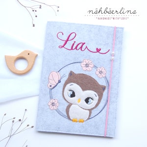 U-Heft Hülle Eule im Doodlekranz mit Namen und Fach für Impfpass und Krankenkarte 3 in 1 * Filz *  individualisierbar