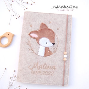 U-Heft-Hülle Malina * Rehkitz im Blätterkreis * mit Namen und Fach für Impfpass und Visitenkarte * Filz *  individualisierbar