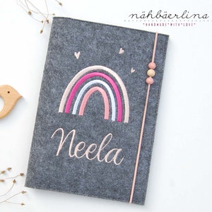 U-Heft Hülle Regenbogen Neela * mit Namen und Fach für Impfpass und Visitenkarte 3 in 1 * Filz *  individualisierbar