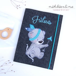 U-Hefthülle Julius * Boho Teddy mit Namen und Fach für Impfpass und Visitenkarte 3 in 1 * Filz * Umschlag * individualisierbar