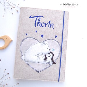 U-Heft Eisbärliebe mit Pinguin * Namen und Fach für Impfpass und Visitenkarte 3 in 1 * Filz * Umschlag * individualisierbar