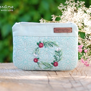 Mimi Pouch | Kosmetiktasche | Kosmetiktaschen Set "Tahanea circle" handbestickt | Unikat