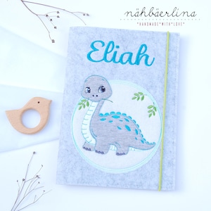 U-Heft Hülle Eliah * Dino im Doodlekranz mit Namen und Fach für Impfpass und Visitenkarte 3 in 1 * Filz *  individualisierbar