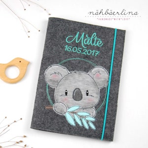 U-Heft Hülle Malte * Koala mit Eykalyptuszweig * Namen und Fach für Impfpass und Visitenkarte 3 in 1 * Filz *  individualisierbar