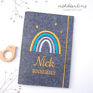 U-Heft Hülle Regenbogen Nick * mit Namen und Fach für Impfpass und Visitenkarte 3 in 1 * Filz *  individualisierbar