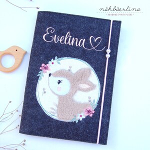 U-Heft Hülle Rehkitz Evelina mit Namen und Fach für Impfpass und Visitenkarte 3 in 1 * Filz *  individualisierbar