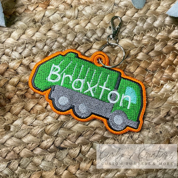 Embroidered Leather Backpack Tag | Garbage Truck Bag Tag | Back to School Name Tag | Recycle Truck Tag | 1st Grade Kindergarten Gift