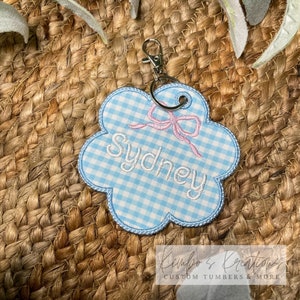 Embroidered Leather Backpack Tag | Gingham Bag Tag | Back to School Name Tag | Keychain Key Fob | 1st Grade Kindergarten Gift | Personalized