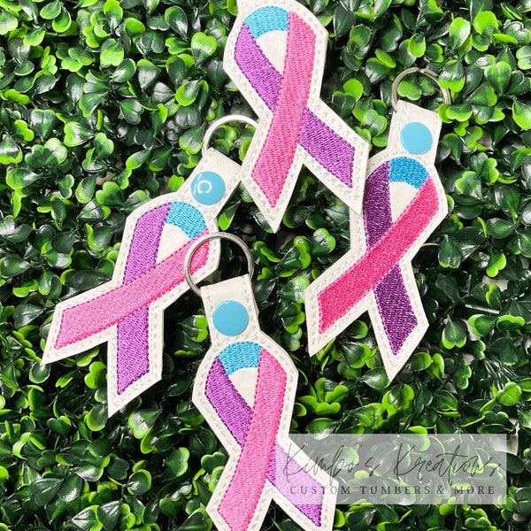 Thyroid Cancer Ribbon Keychain | Thyroid Cancer Awareness Keyfob | Embroidered Vinyl Keychain