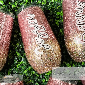 Rose Gold Ombre Glitter Wine Tumbler: Personalized Stainless Steel Gift
