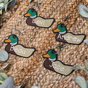 Personalized Mallard Duck Keychain: Embroidered Backpack Tag