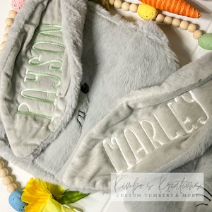 Personalized Easter Baskets Embroidered Bunny Baskets Fuzzy Soft Plush Easter Bunny Egg Hunt Custom Easter Basket Gray