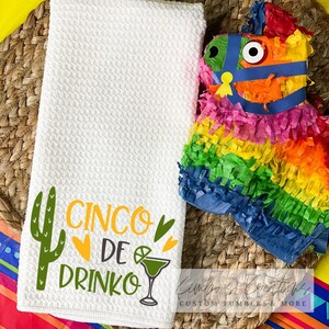 Cinco de Mayo Kitchen Towel: Waffle Knit, Cactus & Margarita