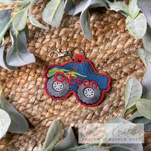 Custom Monster Truck Backpack Tags - Personalized Name Tags for Kids&#39; Backpacks