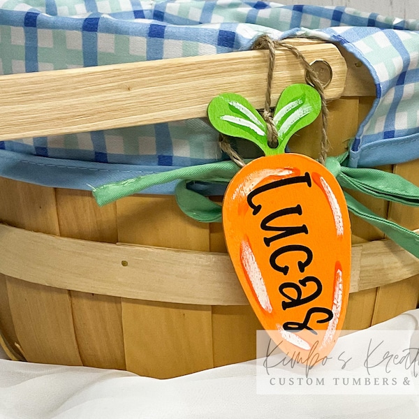 Easter Basket Name Tags - Carrot Shaped Personalized Labels for Kids' Baskets