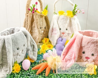 Personalized Easter Baskets | Embroidered Bunny Baskets | Fuzzy Soft Plush Easter Bunny | Egg Hunt | Custom Easter Basket