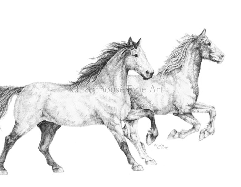 Running Horses Pencil Drawing Print 8x10 Etsy