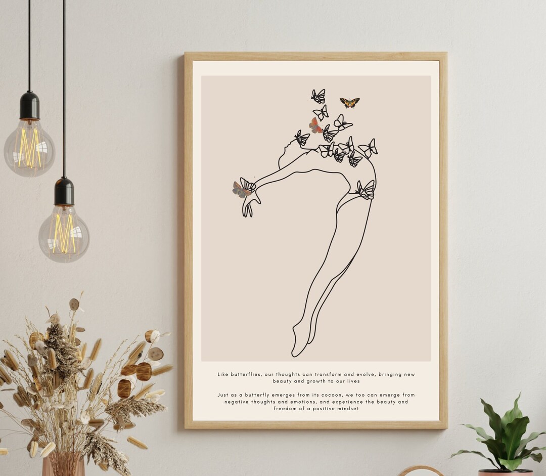 Transform Your Mindset and Embrace Growth Like a Butterfly, Positive, Minimalist Wall Art Poster