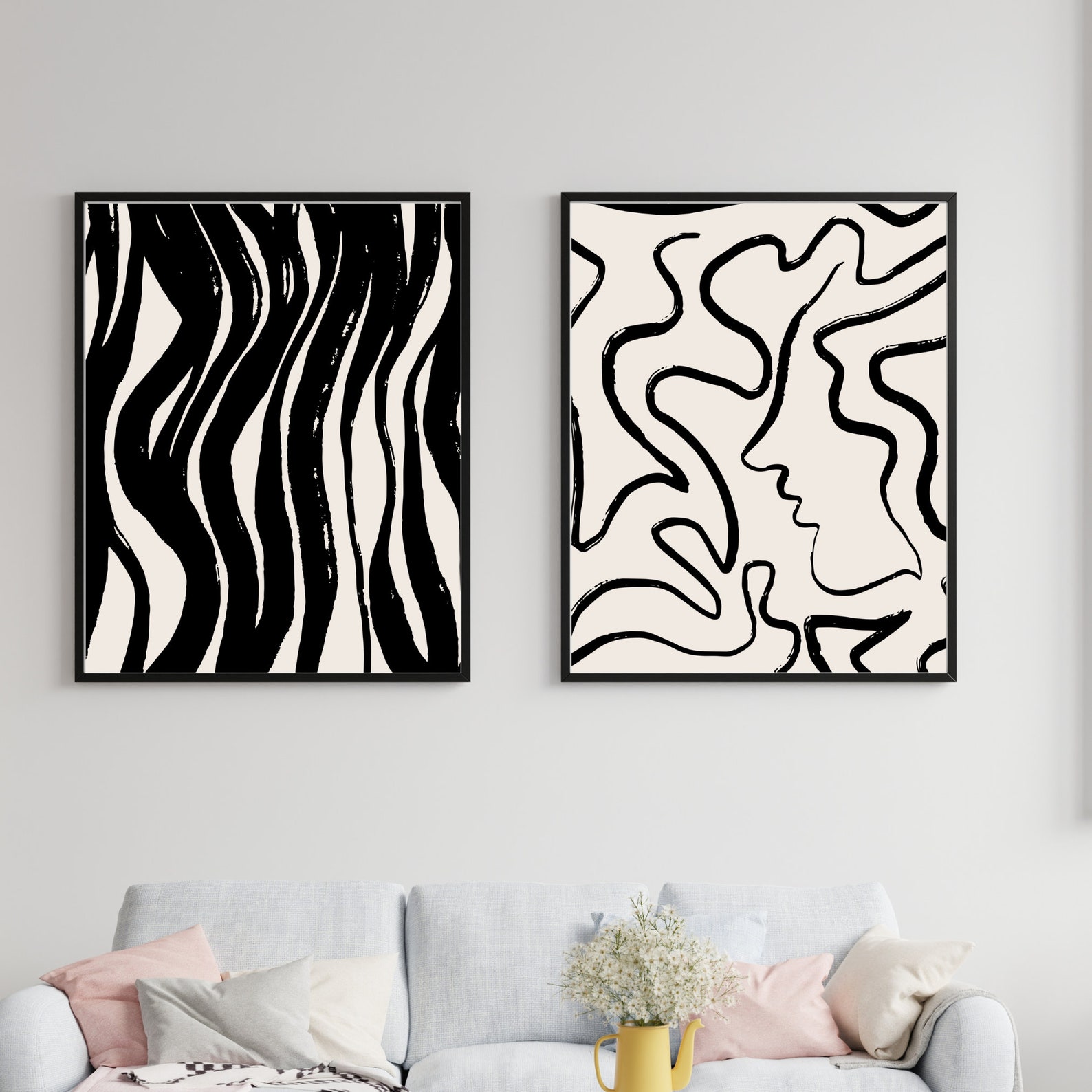 Black Lines Set of 2 | Black Abstract Art Print, Abstract Wall Set ...