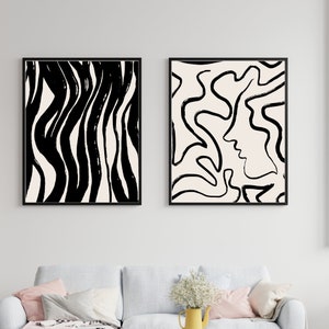 Black Lines Set of 2 | Black Abstract Art Print, Abstract Wall Set, Gallery Wall Art, Minimal Prints, Printable Wall Art Set
