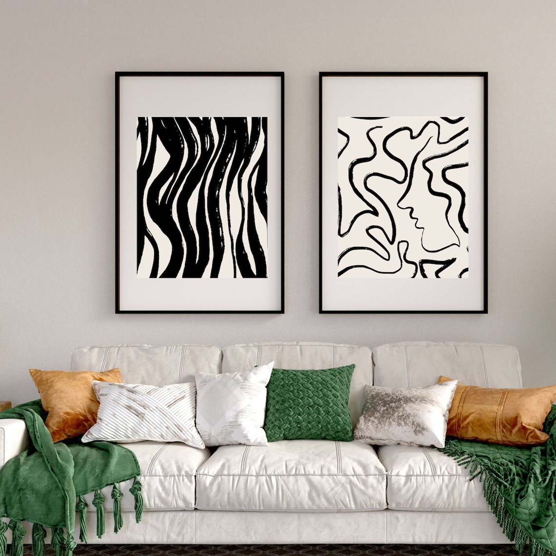 Black Lines Set of 2 Black Abstract Art Print, Abstract Wall Set ...