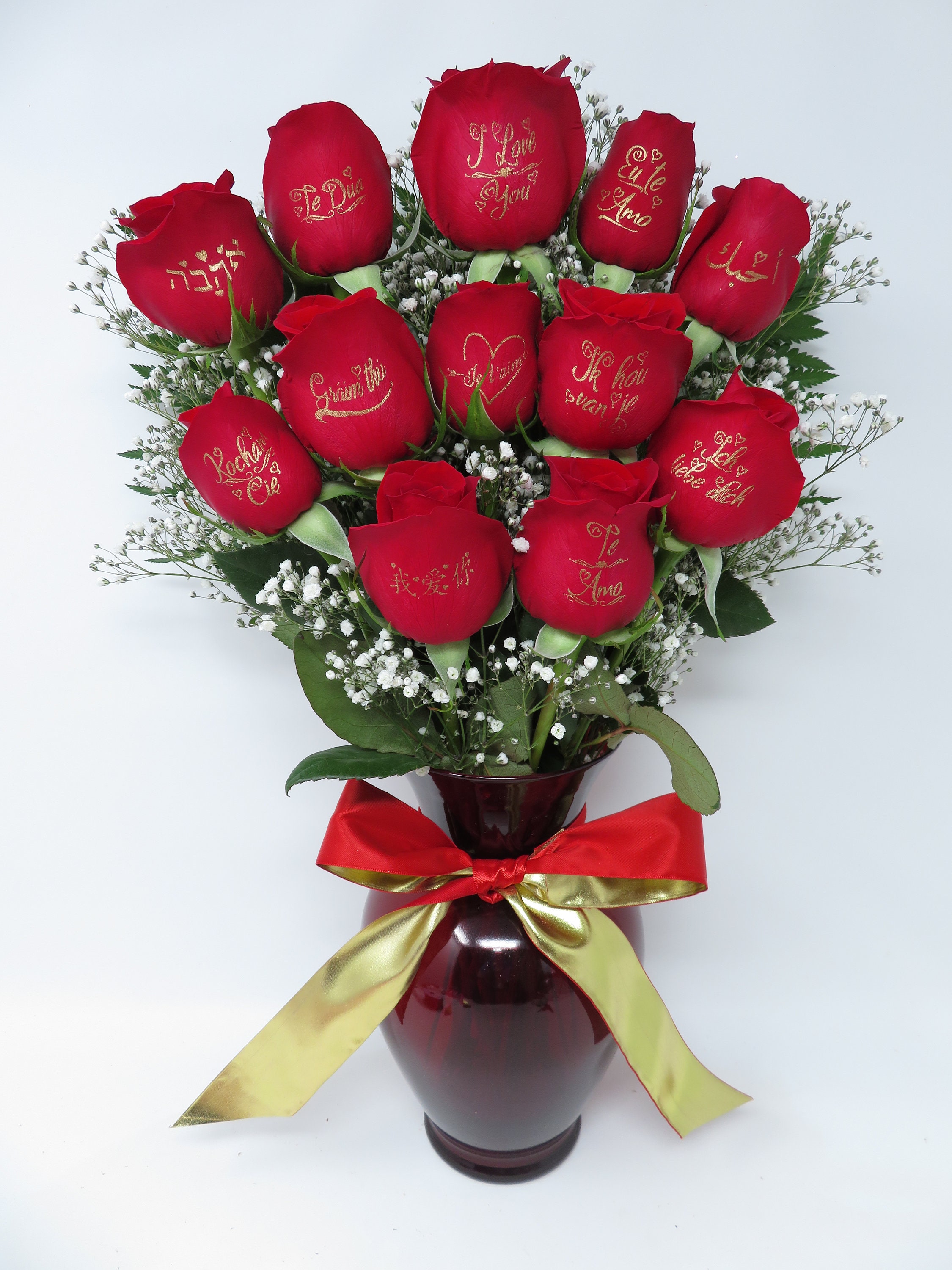 Online ​12 Red Rose Bouquet with Greens and One Piece Happy