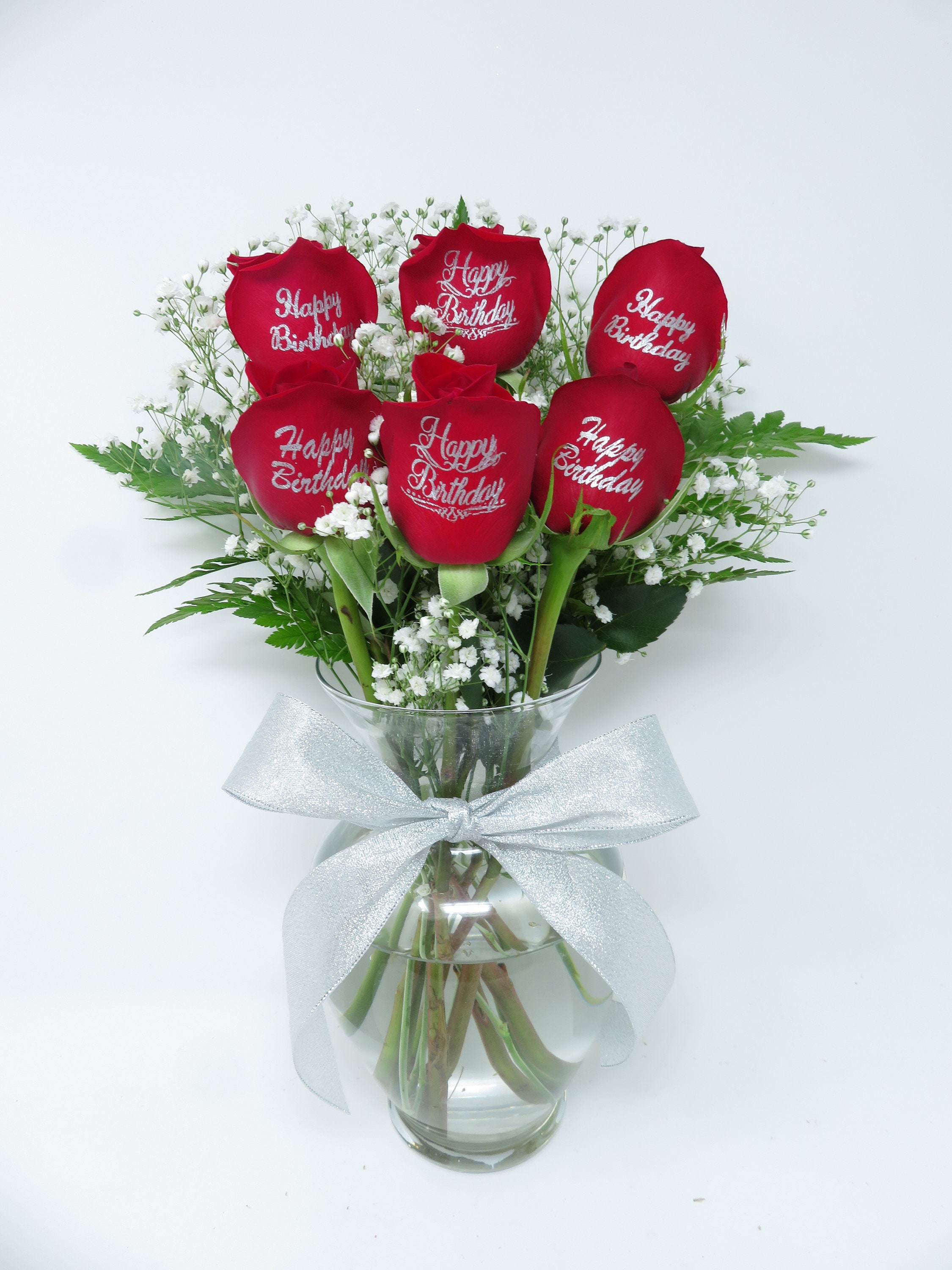 Buy 6 Red Roses Happy Birthday in Gold/silver Lettering W/ Bow Online in  India 