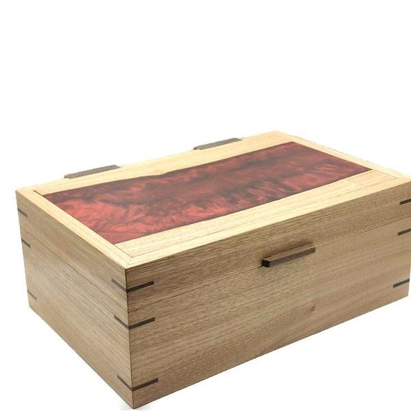 Sweet Chestnut And Resin Handcrafted Large Keepsake Box. Walnut Lined.